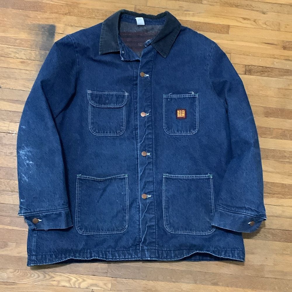 Big Ben Vintage Distressed Denim Blanket Lined Chore Barn Workwear Jacket Sz 48L